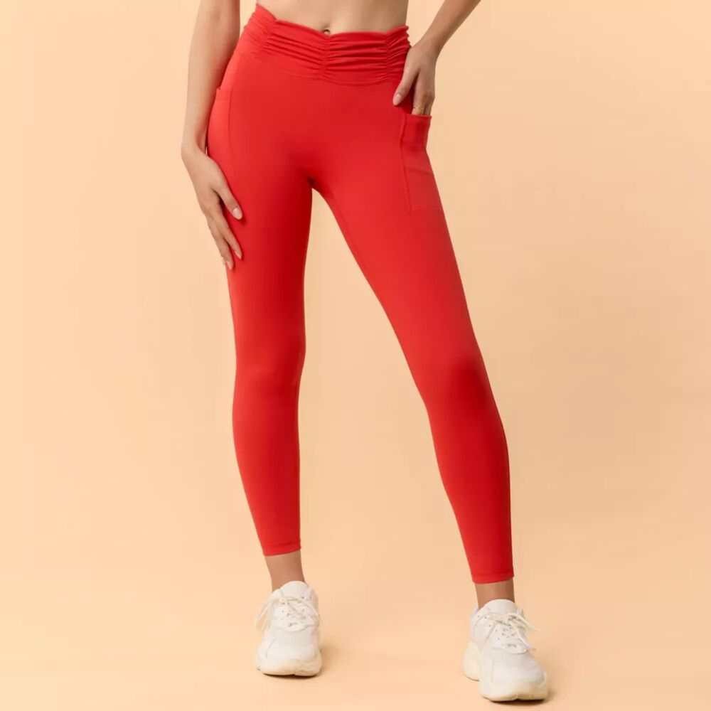 Blogilates Women's Ruched Waist Leggings - Red XS